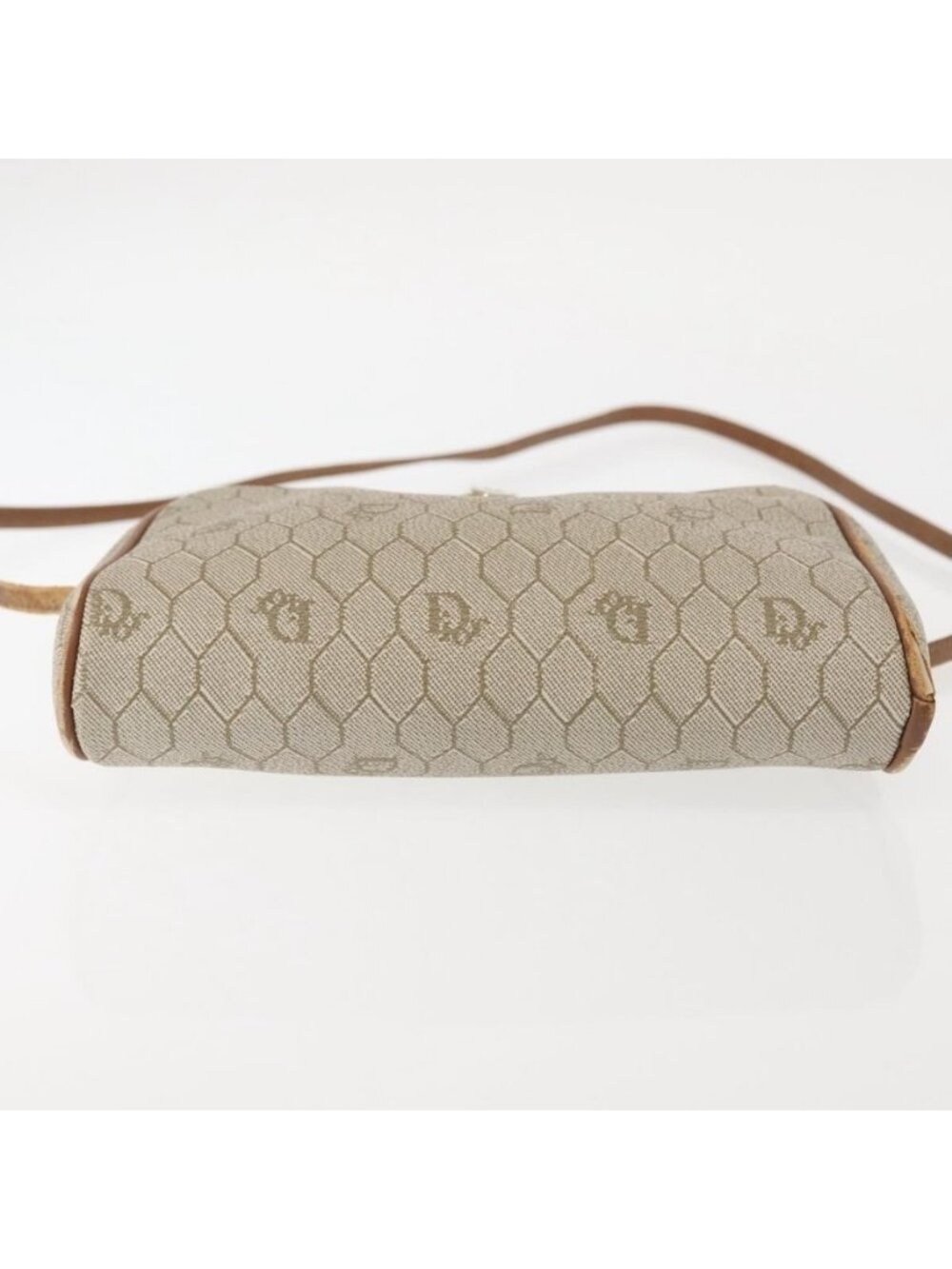 Authentic Christian Dior Honeycomb Canvas Shoulder Bag PVC Beige Gold - Picture 12 of 16